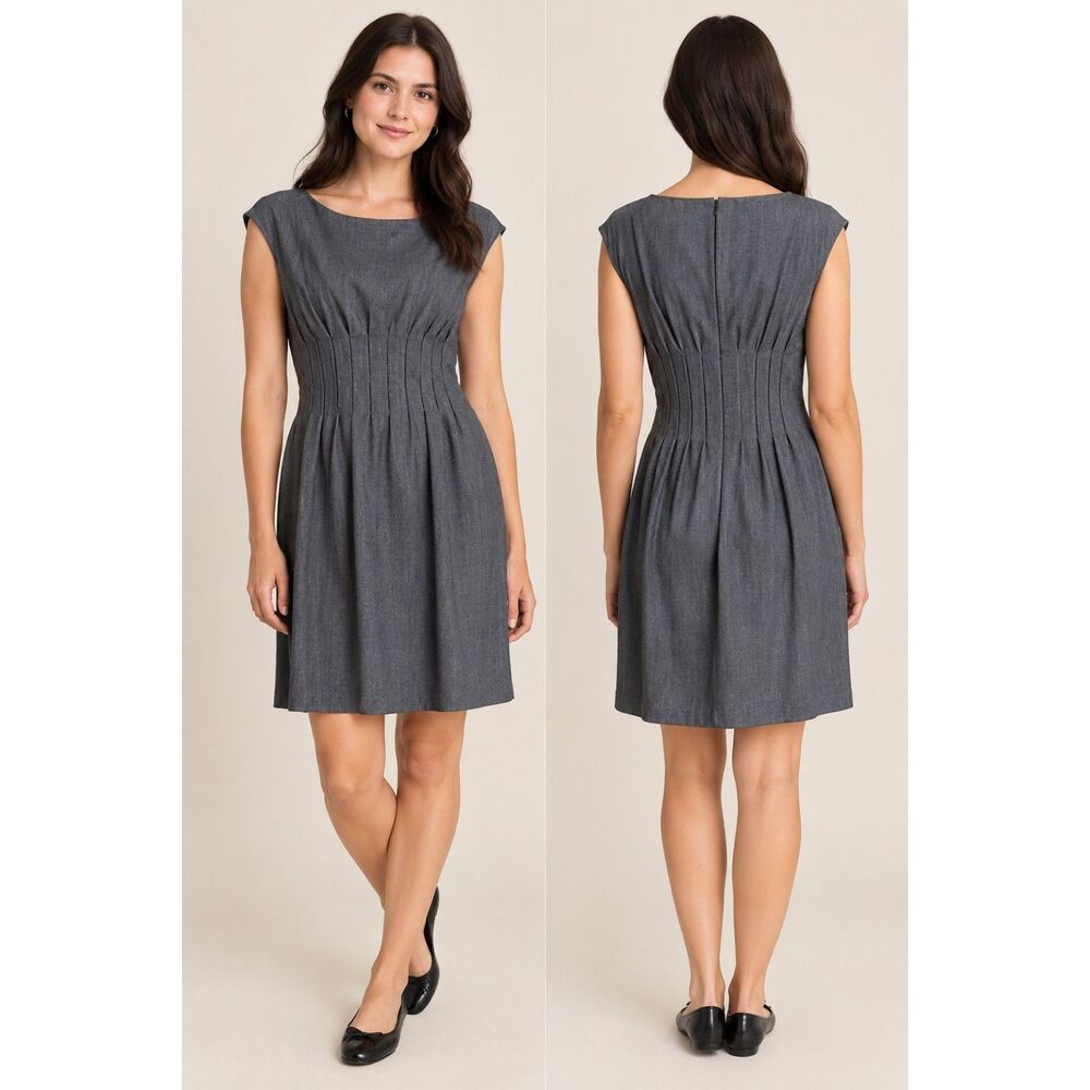 Calvin Klein Gray Pleated Waist A-Line Workwear Dress NWT Size 14
